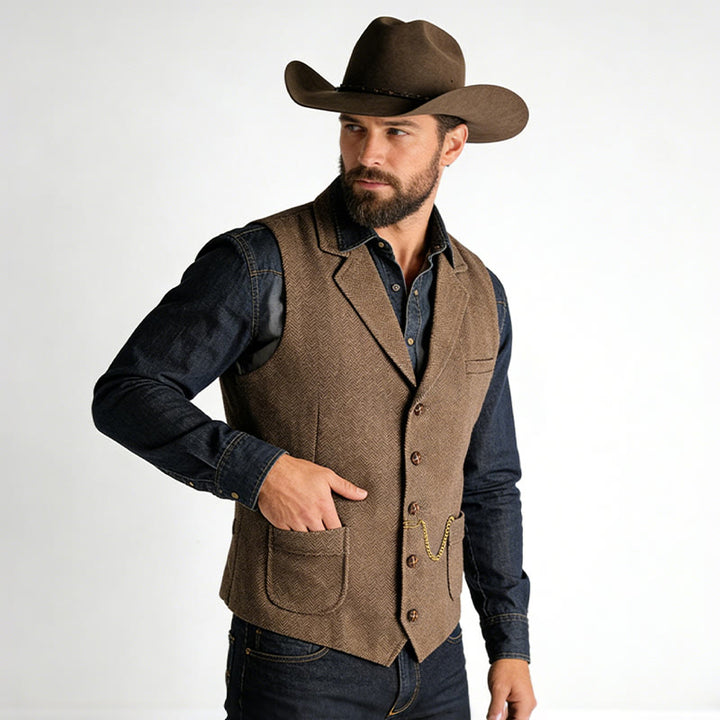 Men's Western Style Herringbone Pattern Single Breasted Vest With Chain - image 2