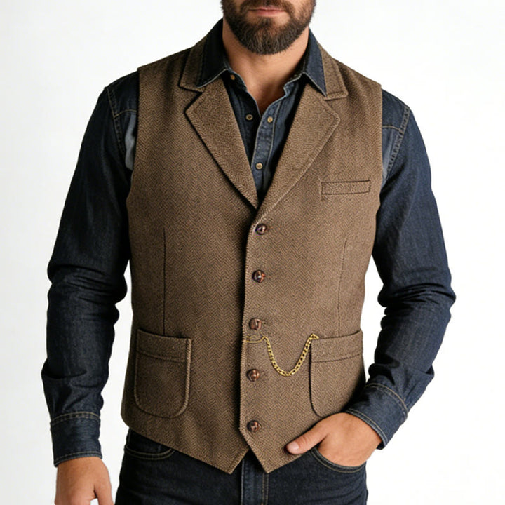 Men's Western Style Herringbone Pattern Single Breasted Vest With Chain - image 1