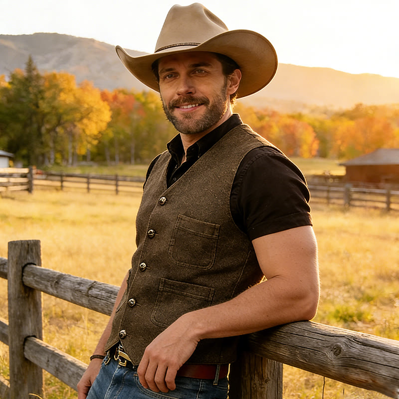 Men's Western Style Retro V-neck Multi Pocket Vest - image 0