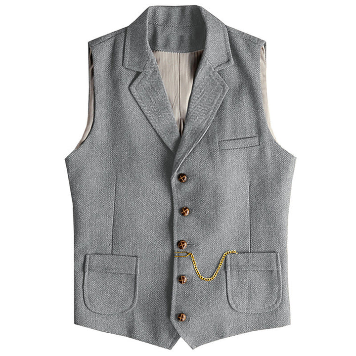 Men's Western Style Herringbone Pattern Single Breasted Vest With Chain - Silver - 3XL - image 4