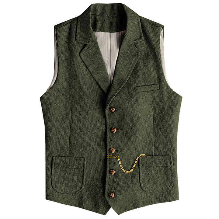 Men's Western Style Herringbone Pattern Single Breasted Vest With Chain - Army Green - 3XL - image 11