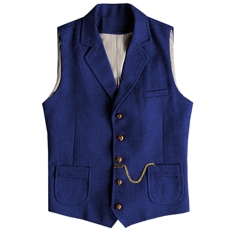Men's Western Style Herringbone Pattern Single Breasted Vest With Chain - Royal Blue - 3XL - image 13
