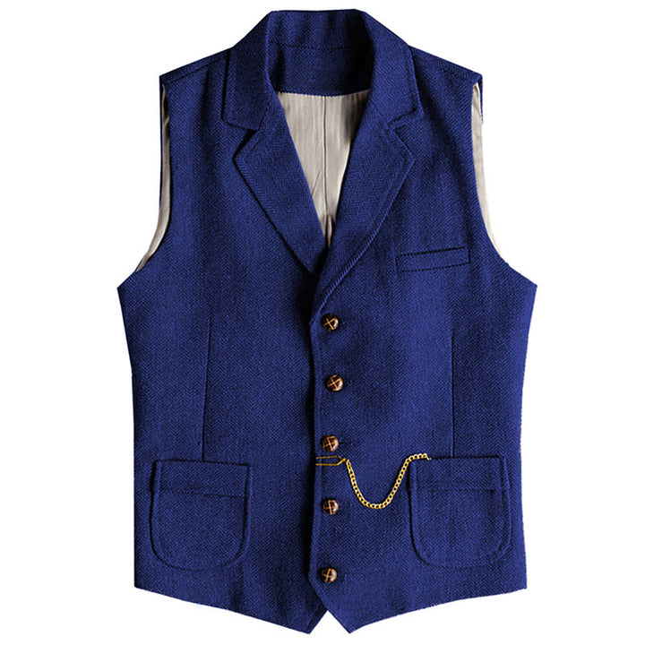 Men's Western Style Herringbone Pattern Single Breasted Vest With Chain - Royal Blue - 3XL - image 13
