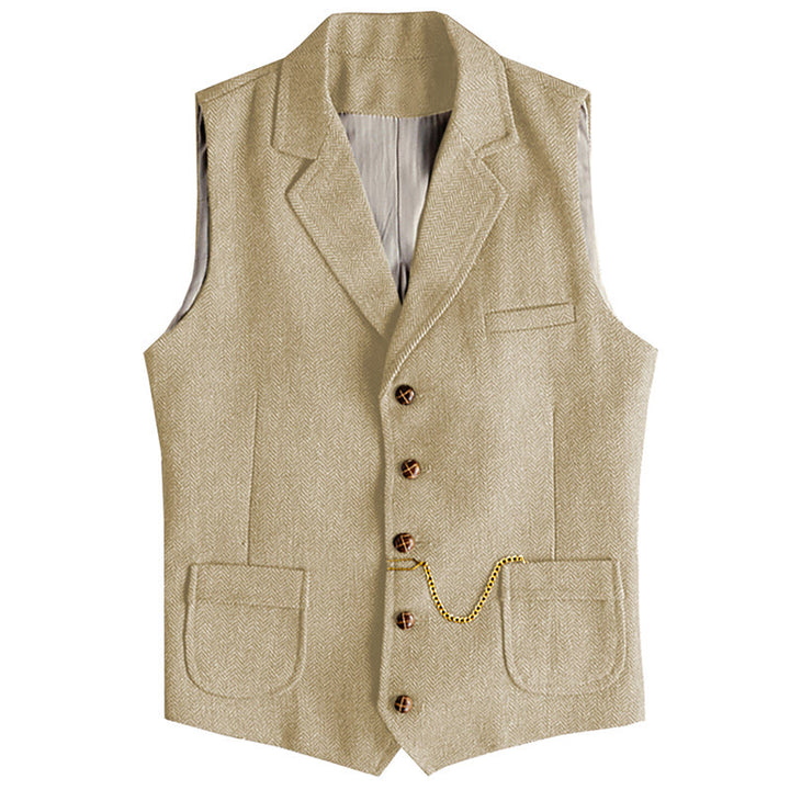 Men's Western Style Herringbone Pattern Single Breasted Vest With Chain - Champagne - 3XL - image 9