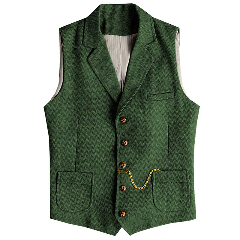 Men's Western Style Herringbone Pattern Single Breasted Vest With Chain - Green - 3XL - image 10