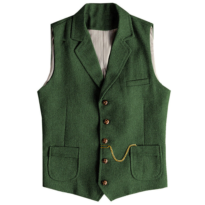Men's Western Style Herringbone Pattern Single Breasted Vest With Chain - Green - 3XL - image 10