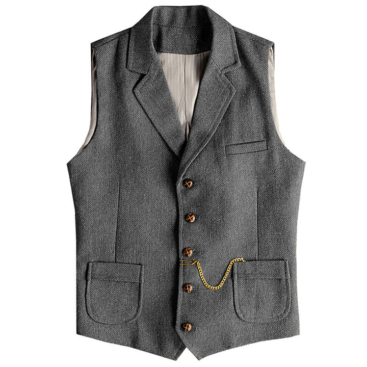 Men's Western Style Herringbone Pattern Single Breasted Vest With Chain - Grey - 3XL - image 3