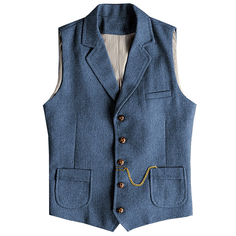 Men's Western Style Herringbone Pattern Single Breasted Vest With Chain - Blue - 3XL - image 12