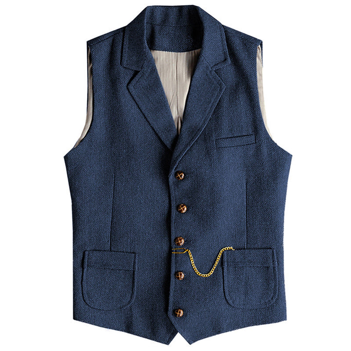 Men's Western Style Herringbone Pattern Single Breasted Vest With Chain - Navy Blue - 3XL - image 14