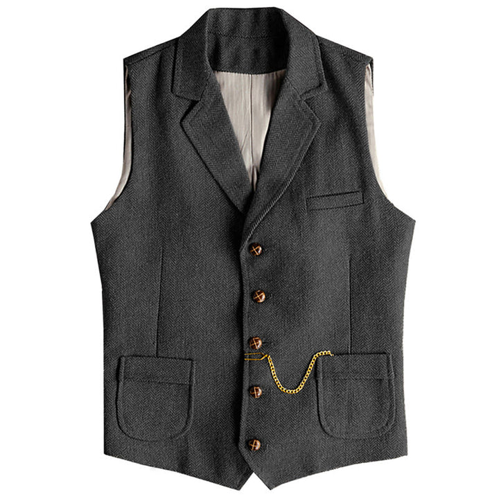 Men's Western Style Herringbone Pattern Single Breasted Vest With Chain - Black - 3XL - image 5