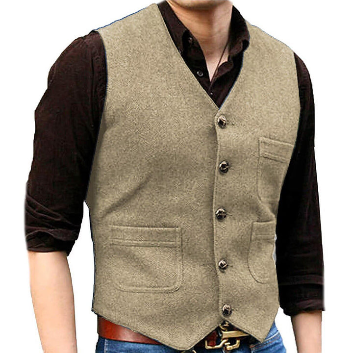 Men's Western Style Retro V-neck Multi Pocket Vest - Champagne - 3XL - image 16