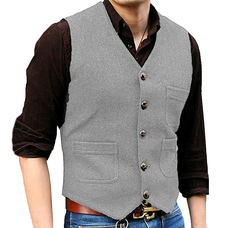 Men's Western Style Retro V-neck Multi Pocket Vest - Silver - 3XL - image 15