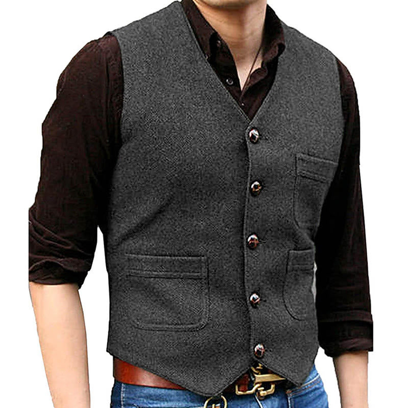 Men's Western Style Retro V-neck Multi Pocket Vest - Grey - 3XL - image 3