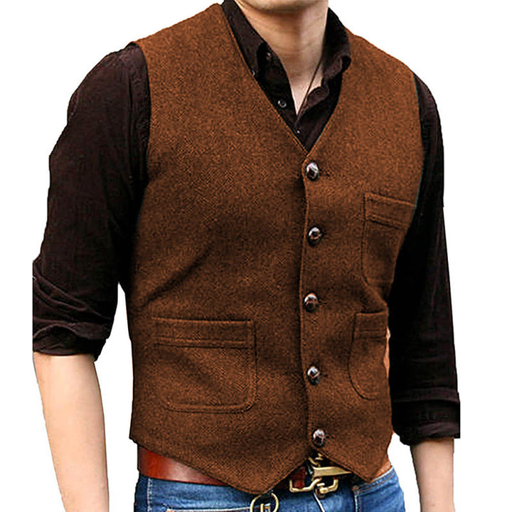 Men's Western Style Retro V-neck Multi Pocket Vest - Orange - 3XL - image 10
