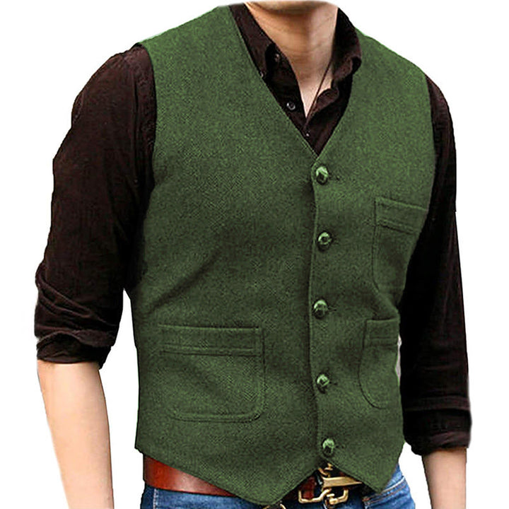 Men's Western Style Retro V-neck Multi Pocket Vest - Green - 3XL - image 14