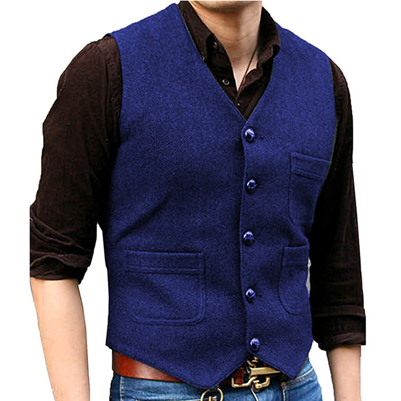 Men's Western Style Retro V-neck Multi Pocket Vest - Royal Blue - 3XL - image 9