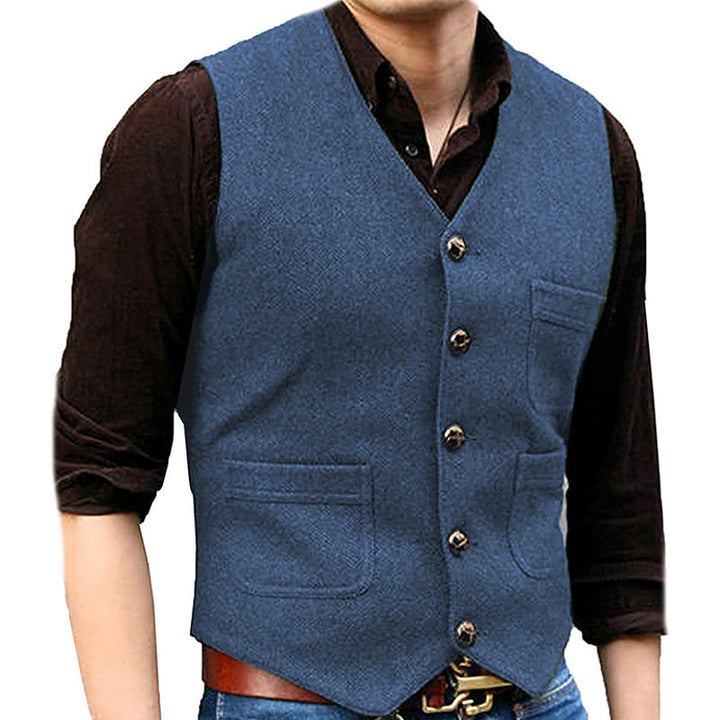 Men's Western Style Retro V-neck Multi Pocket Vest - Light Blue - 3XL - image 12