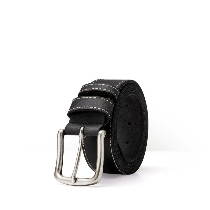 Vintage Contrast Stitch Heavy Duty Leather Belt - Black - 42 - image 4