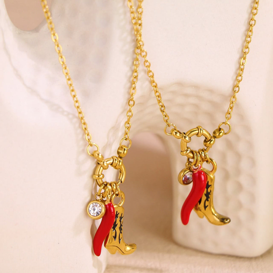Gold Chain Western Boot Chili Pendant Necklace - image 3