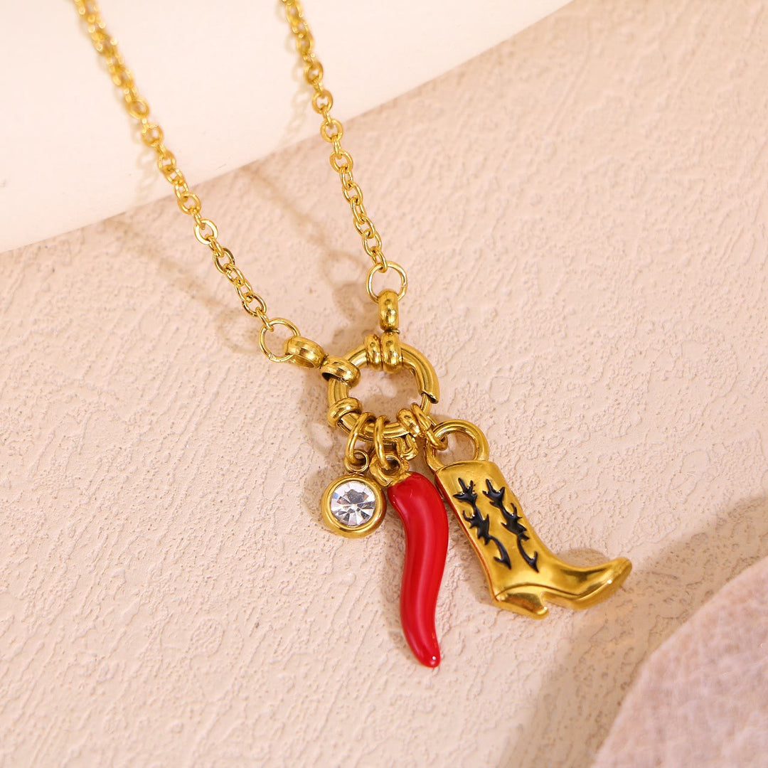 Gold Chain Western Boot Chili Pendant Necklace - image 2