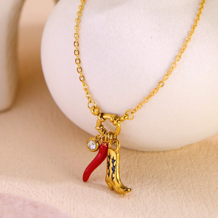 Gold Chain Western Boot Chili Pendant Necklace - image 1