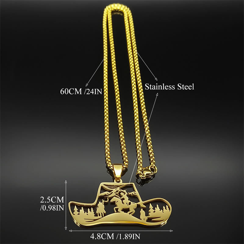 Metal Chain Western Cowboy Hat Scene Pendant Necklace - image 3