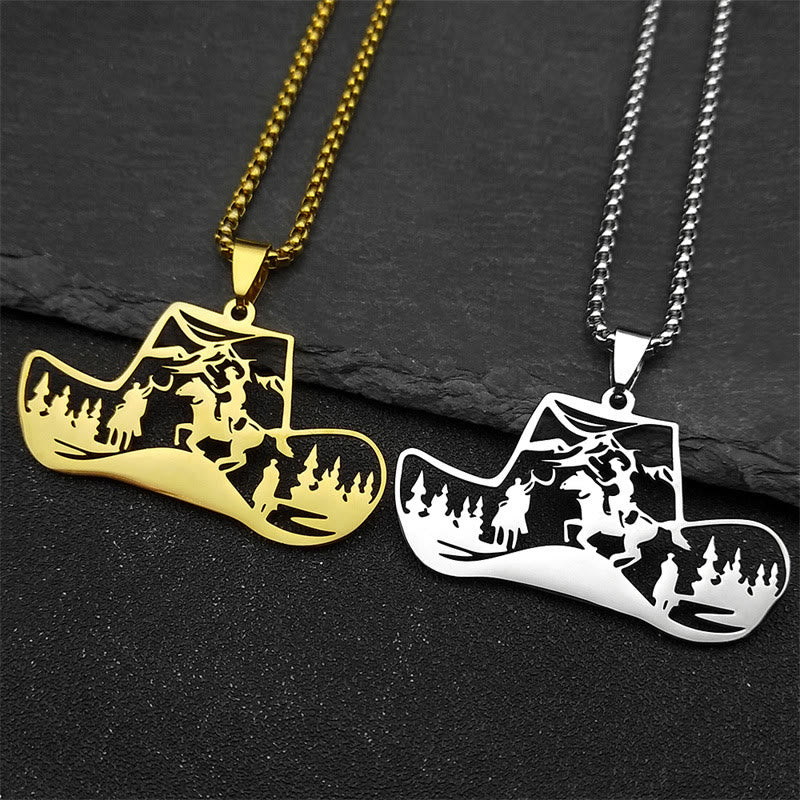 Metal Chain Western Cowboy Hat Scene Pendant Necklace - image 0