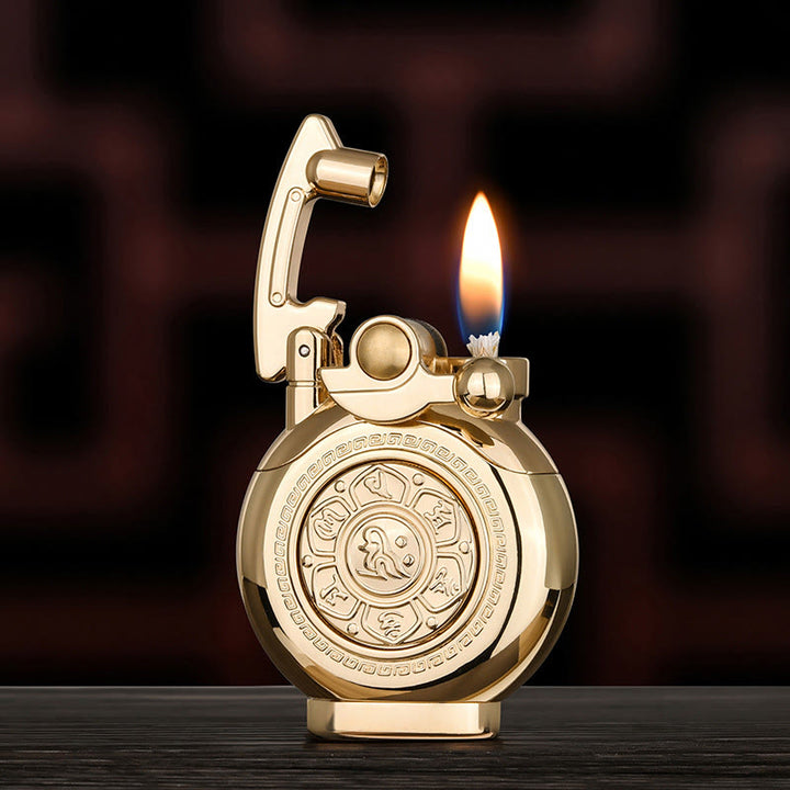 Six Character Mantra Rocker Arm Ignition Kerosene Lighter - Golden - image 0