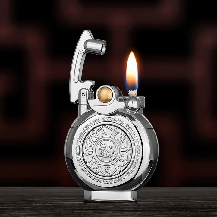 Six Character Mantra Rocker Arm Ignition Kerosene Lighter - Silver - image 5