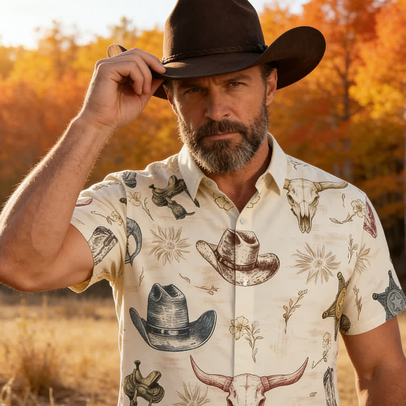 Men's Western Spirit Ranch & Wild West Sketch Print Shirt - image 5