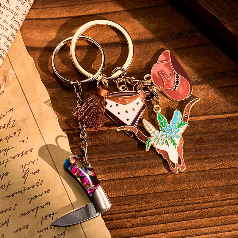 Western Flower Bullhead Multi Element Pendant Folding Knife Keychain - image 1