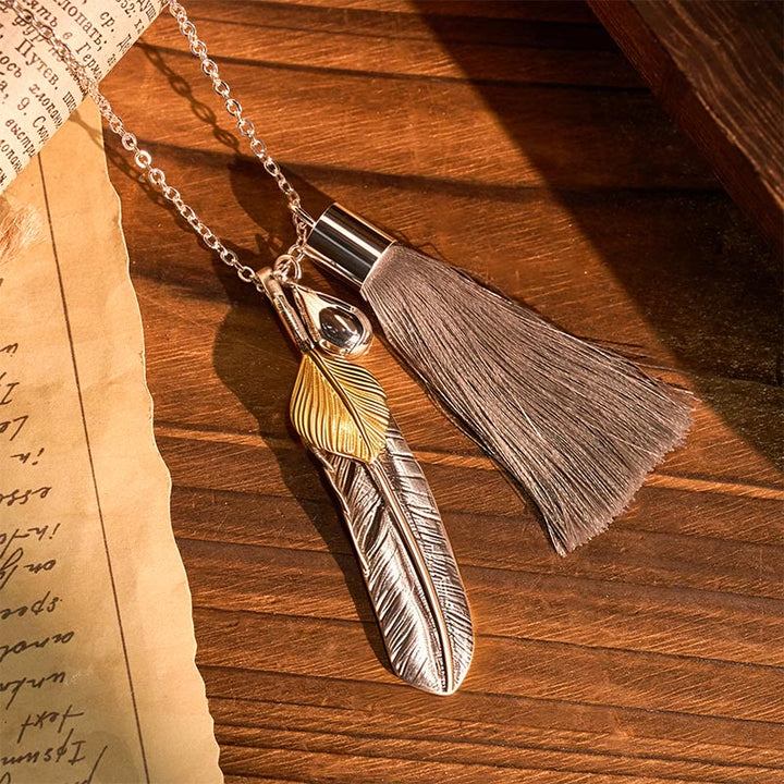 Vintage Bohemian Style Silver Feather Tassel Necklace - Silver - image 0
