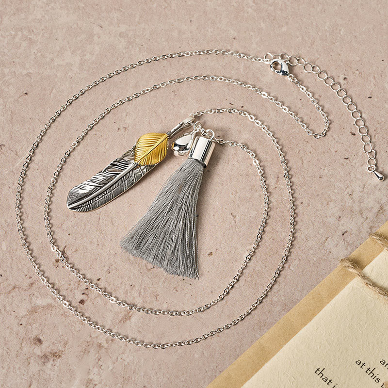 Vintage Bohemian Style Silver Feather Tassel Necklace - image 3