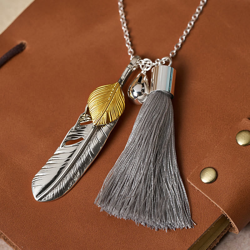 Vintage Bohemian Style Silver Feather Tassel Necklace - image 4