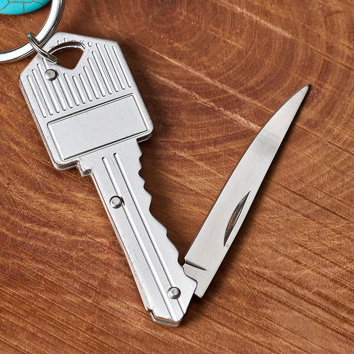 Western Feather Turquoise Pendant Silver Folding Knife Keychain - image 2