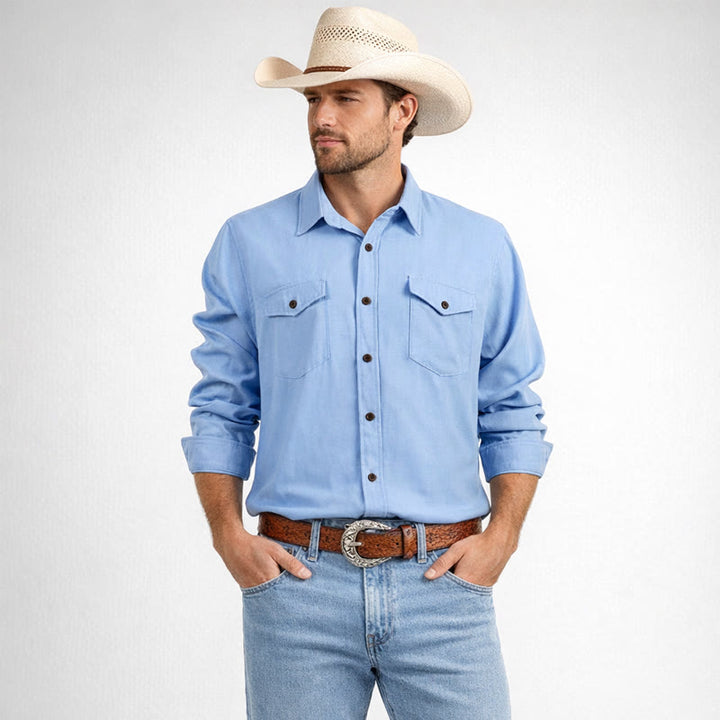 Men's Classic Light Blue Washed Denim Workwear Shirt - image 1