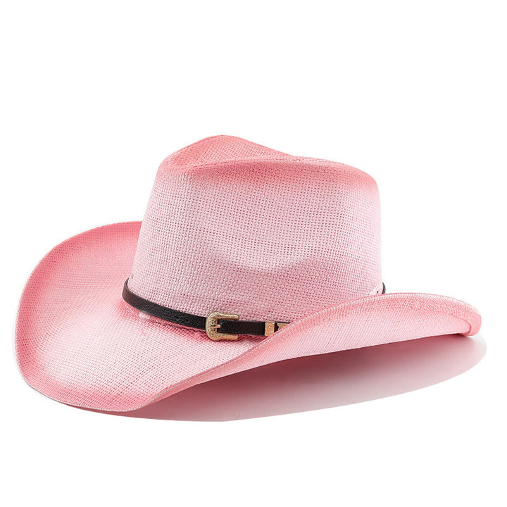 Retro Gradient Straw Belted Wide Brim Cowboy Hat - Pink - M (22"-22 7/8") - image 4