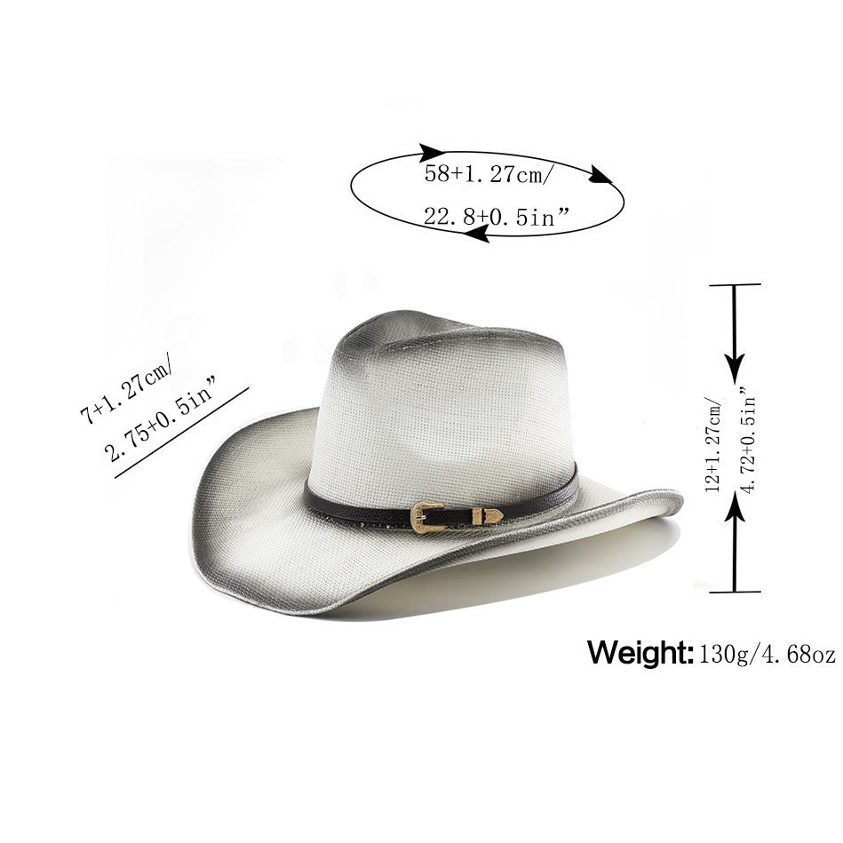 Retro Gradient Straw Belted Wide Brim Cowboy Hat - image 2