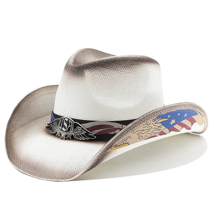 Men's USA Eagle Emblem Straw Western Cowboy Hat - White - M (22"-22 7/8") - image 5