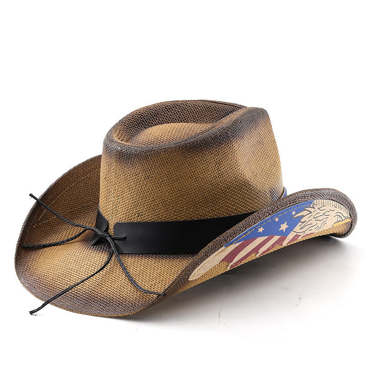 Men's USA Eagle Emblem Straw Western Cowboy Hat - image 2