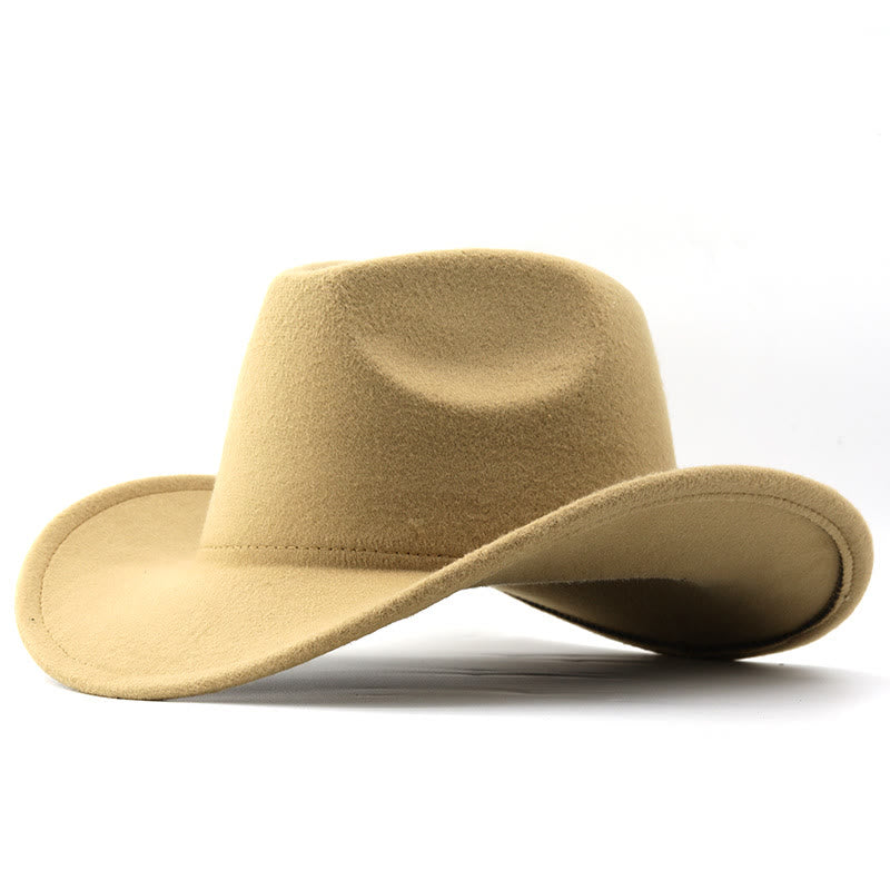 Adult and Kid's Western Style Solid Color Cowboy Hat - Adult - Camel - L(23 5/8") - image 6