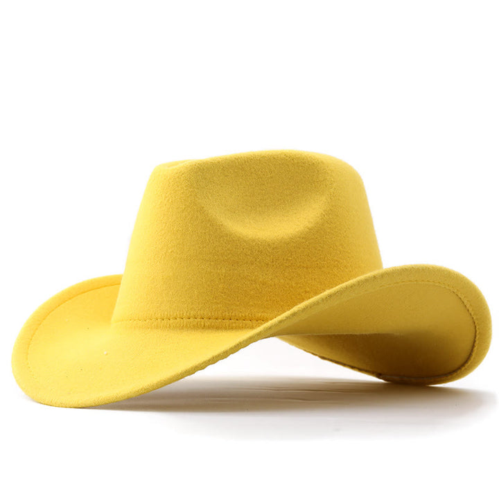Adult and Kid's Western Style Solid Color Cowboy Hat - Adult - Yellow - L(23 5/8") - image 13