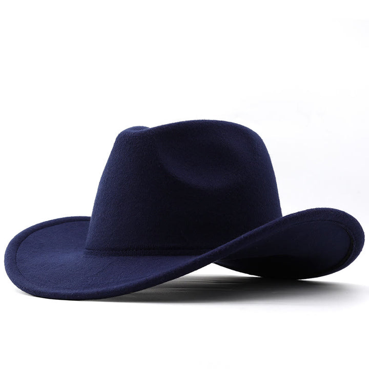 Adult and Kid's Western Style Solid Color Cowboy Hat - Adult - Navy Blue - L(23 5/8") - image 7