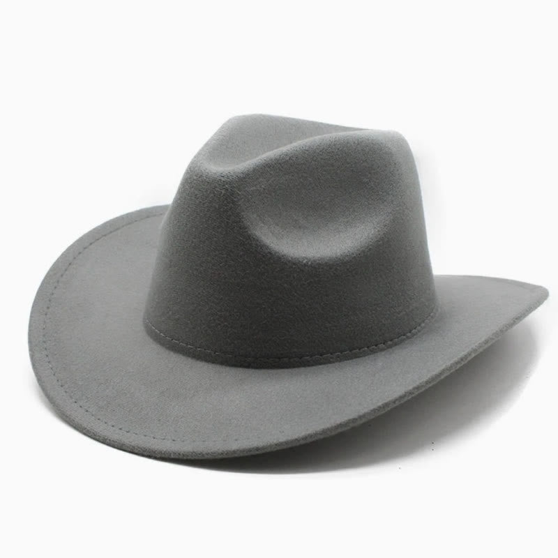 Adult and Kid's Western Style Solid Color Cowboy Hat - Adult - Grey - L(23 5/8") - image 4