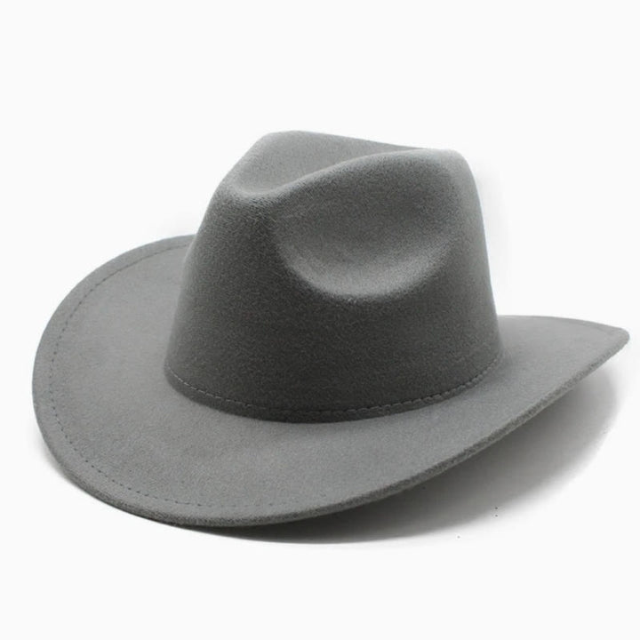 Adult and Kid's Western Style Solid Color Cowboy Hat - Adult - Grey - L(23 5/8") - image 4
