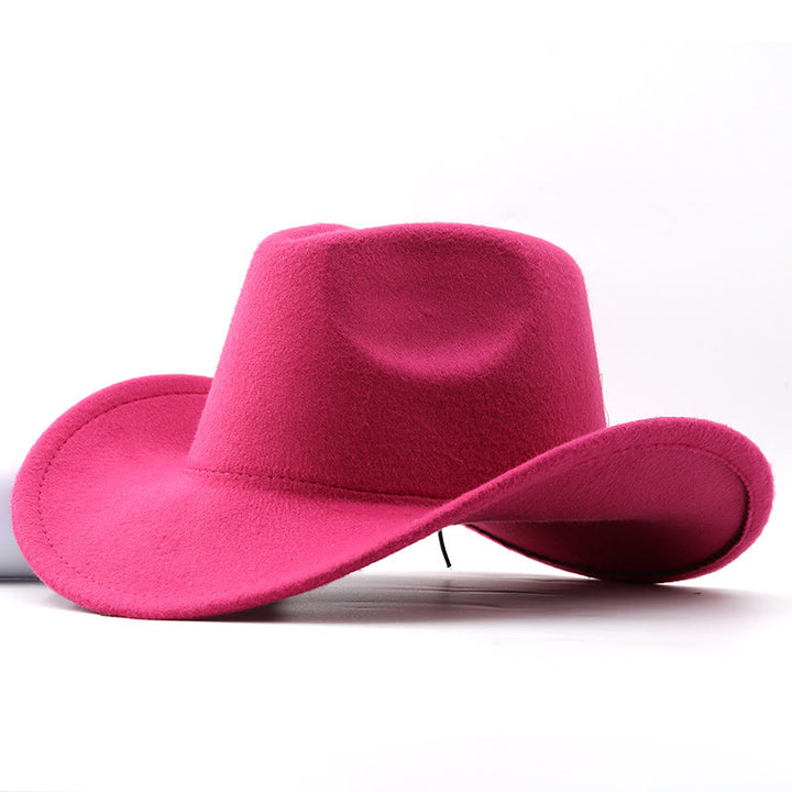 Adult and Kid's Western Style Solid Color Cowboy Hat - Adult - Rose - L(23 5/8") - image 11