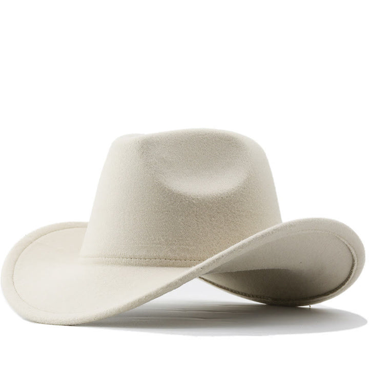 Adult and Kid's Western Style Solid Color Cowboy Hat - Adult - Beige - L(23 5/8") - image 1