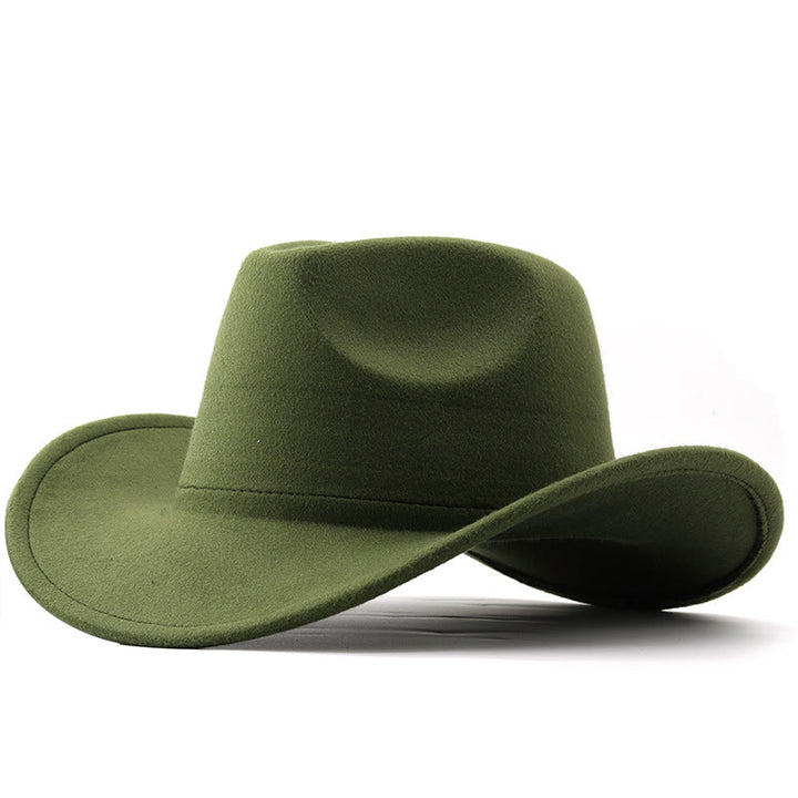 Adult and Kid's Western Style Solid Color Cowboy Hat - Adult - Army Green - L(23 5/8") - image 10