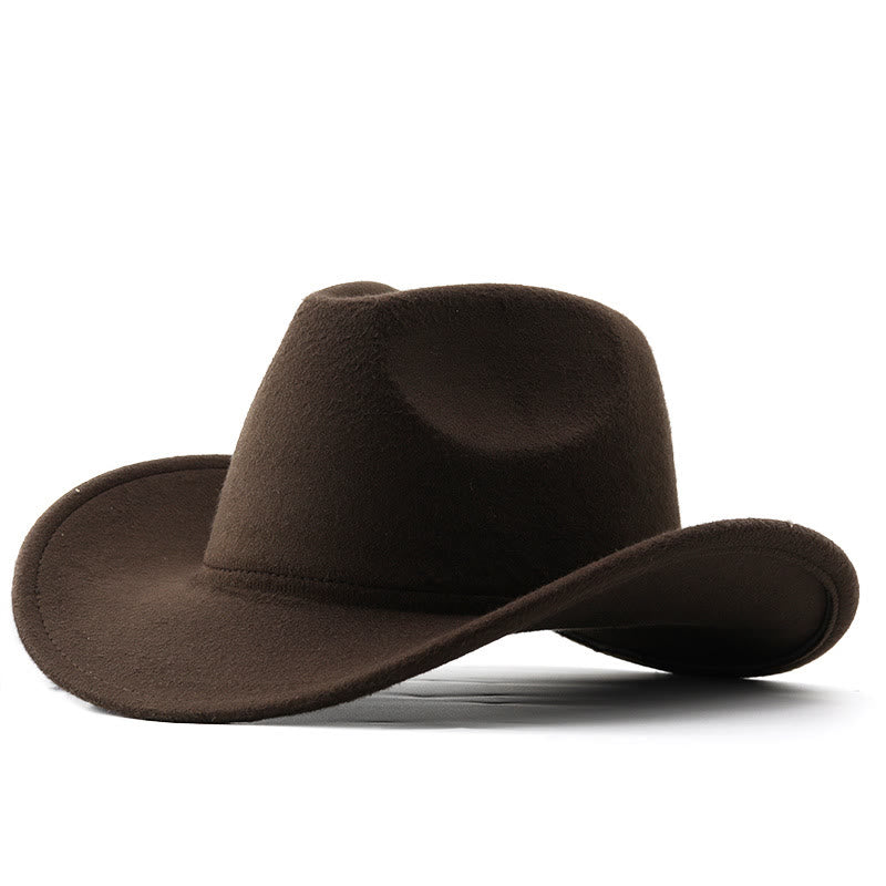 Adult and Kid's Western Style Solid Color Cowboy Hat - Adult - Coffee - L(23 5/8") - image 12