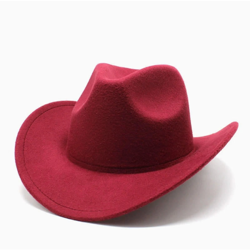 Adult and Kid's Western Style Solid Color Cowboy Hat - Adult - Wine - L(23 5/8") - image 3